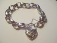 Belcher large link heart padlock 9k white gold bracelet